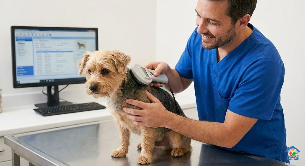 Veterinar U Ordinaciji Koristi Skener Za Provjeru Ili Implantaciju Mikročipa Na Malom Terijeru, Što Je Zakonska I Zdravstvena Obaveza Svakog Vlasnika Psa.